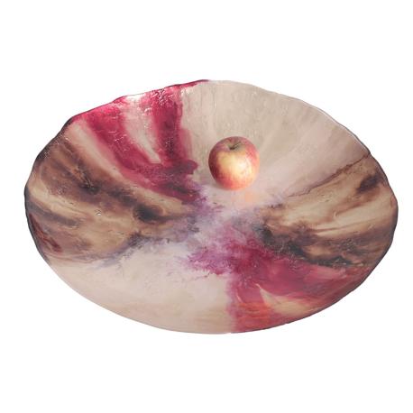 Plat en verre irisé rouge , perle et or