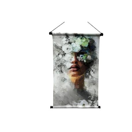 Toile Kakémono suédine Femme Fleurs Toile Kakémono suédine Femme Fleurs