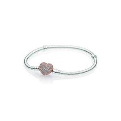 Pandora — Bracelet Maille Serpent Fermoir Cœur Pavé — T.18