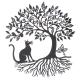 Décoration murale arbre et chat en métal noir
