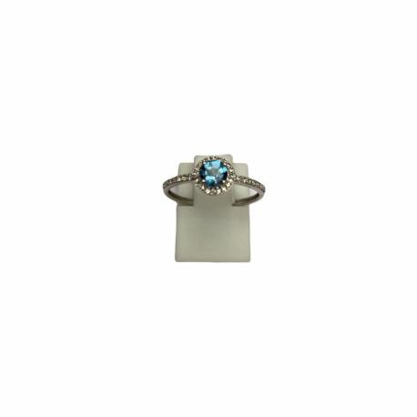 Bague femme topaze serti clos et diamants or blanc18 carats collection Emilie