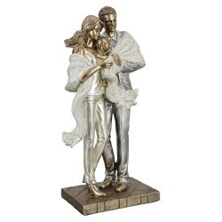 Sculpture Famille un enfant en résine doré et argenté