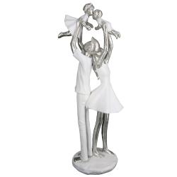 Statuette famille en résine blanc et argent