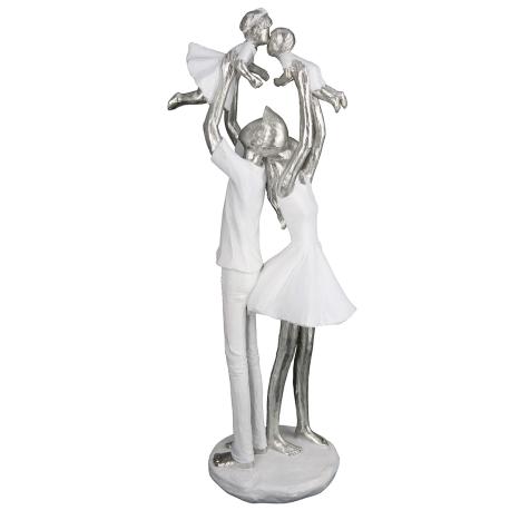 Statuette famille en résine blanc et argent