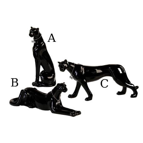 Statuette Léopard en céramique noir