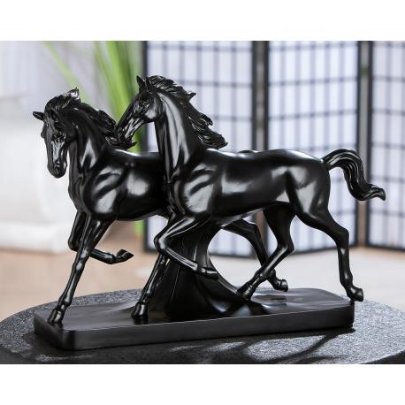 Statuette Chevaux Luna et Casanova en résine noir
