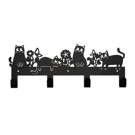 Porte manteau chat fleurie noir