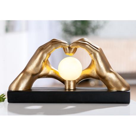 Lampe d'ambiance Mains cœur en résine doré