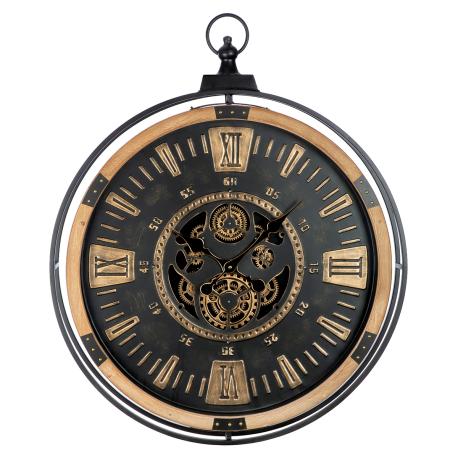 Horloge murale  rouage en métal et bois