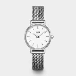 Montre Femme Boho Chic Argentée Bracelet Milanais Fond Blanc Cluse