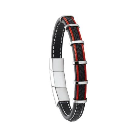 Bracelet Homme Cuir Rouge et Acier JOURDAN