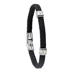 Bracelet Homme Cuir, Acier et Or 18 Ca Taille 21 cm  JOURDAN