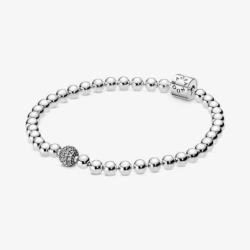 Bracelet Sph?re et pav? Scintillant Couleur ARGENT Taille 19