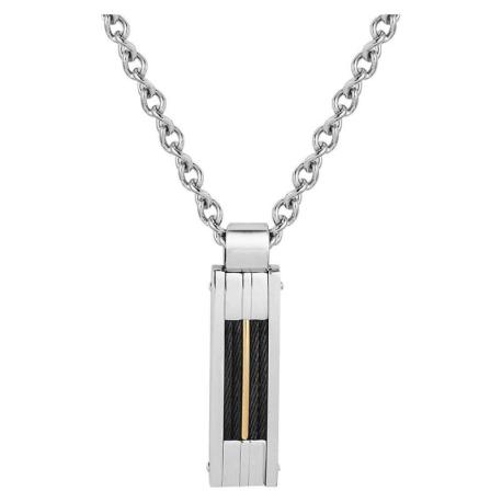 Collier Homme Acier et Cable Noir JOURDAN