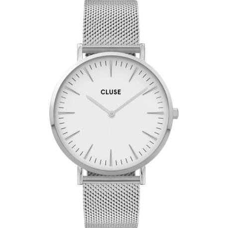 Montre Femme La Bohème Argentée Bracelet Milanais Fond Blanc Cluse