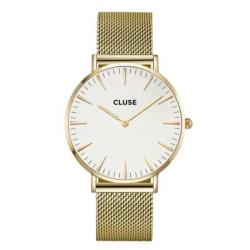 Montre Femme La Bohème Dorée Bracelet Milanais Fond Blanc Cluse