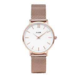Montre Femme Minuit Bracelet Milanais Rosé Fond Blanc Cluse