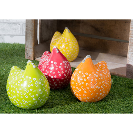 Statuette poule "Pepita fleurs" en céramique de couleur vive Statuette poule "Pepita fleurs" en céramique de couleur vive